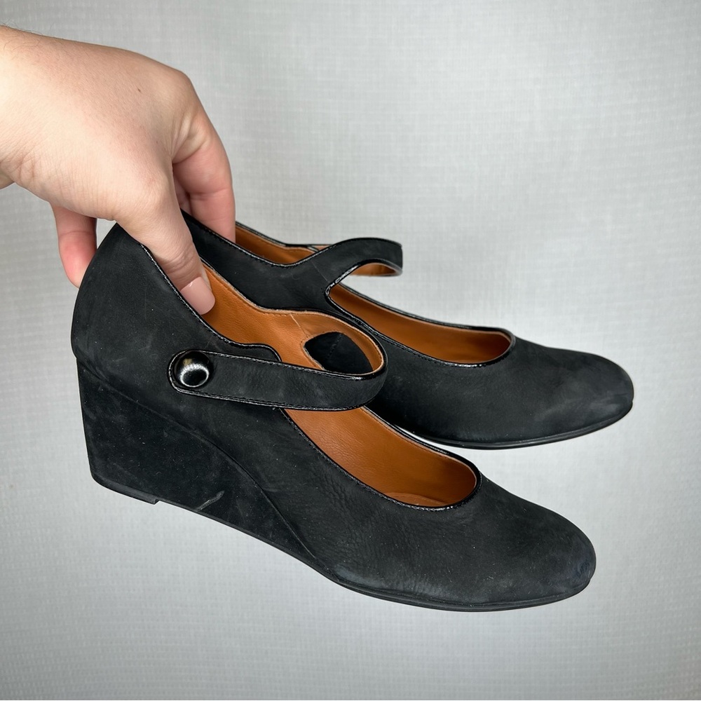 GEOX Respira |‎ Black Wedge Suede Mary Jane Shoes 38 or US 8